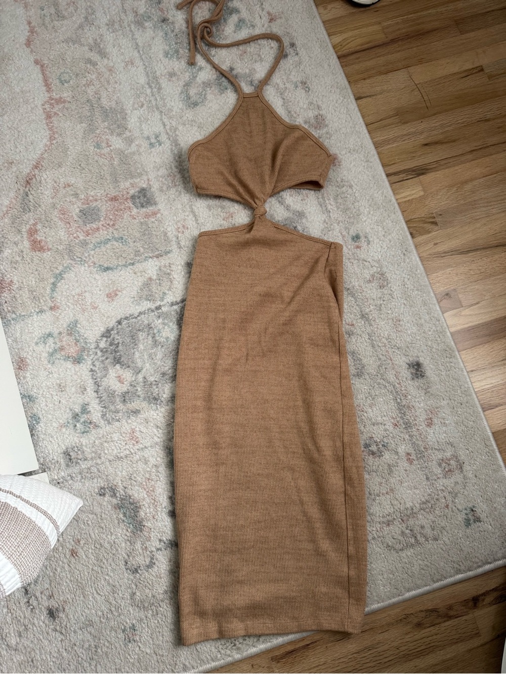 White Fox Boutique Tan Cutout Halter Midi Dress